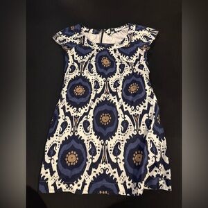 J.Crew Cotton Shift Dress Size 4 Blue Ivory Floral Paisley Print Short Sleeve
